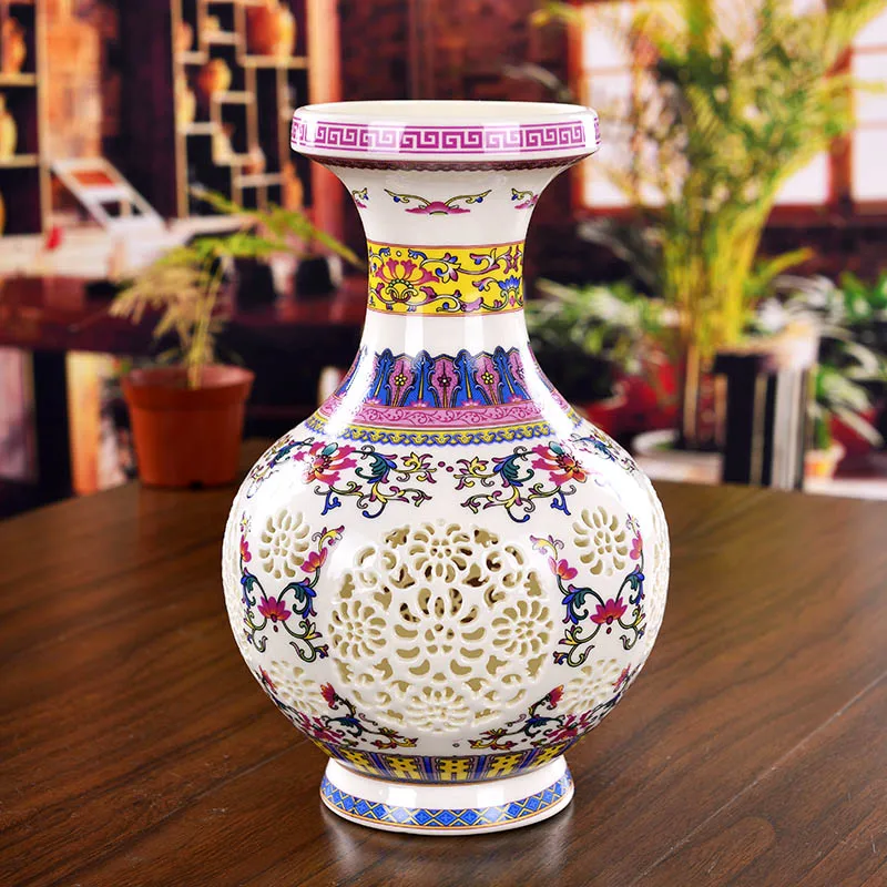 

Jingdezhen Porcelain Hollowed Pastel Vase Living Room Decoration Modern Home Decorations Wedding Gift samll ceramic vase