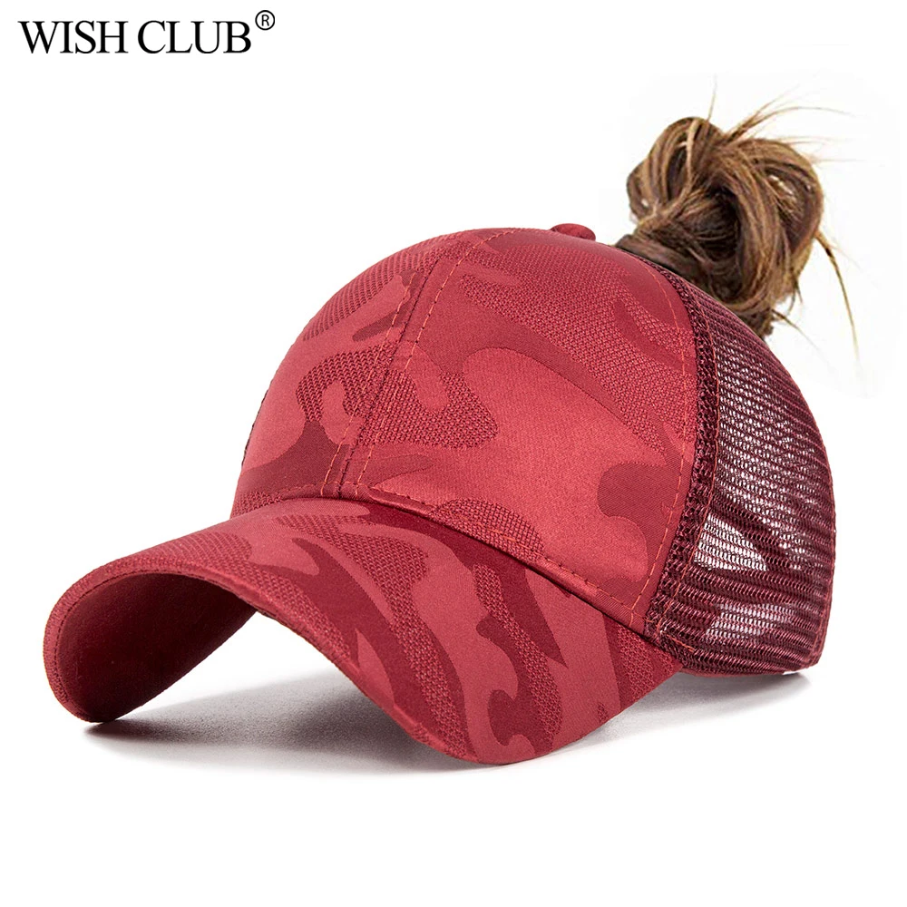 

WISHCLUB L2019 fashion new ponytail baseball cap black hat summer women's casual cotton Snapback mesh cap adjustable messy cap