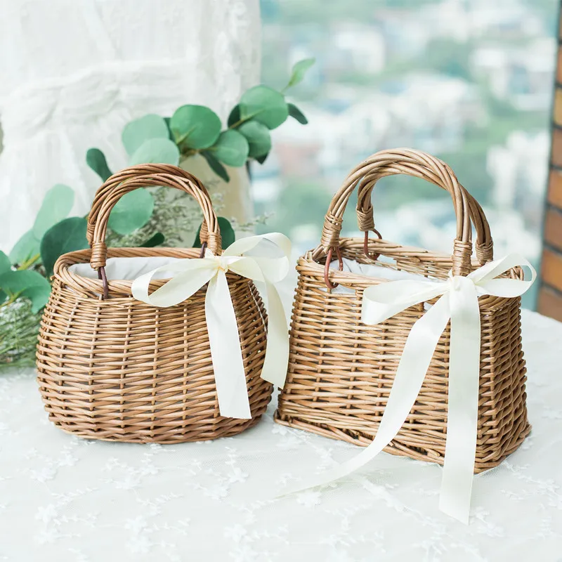 

Vintage Handmade Straw Bag Bamboo Basket Women Handbag Casual Bow Shoulder Bags Large Capacity Ladies Rattan Bags Beach Bag 2019