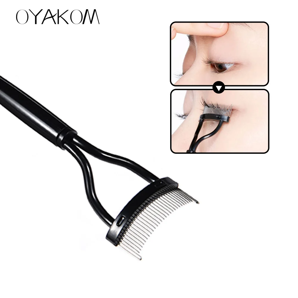 OYAKOM النساء المحمولة رمش مشط الحاجب فرشاة لاش فاصل رفع حليقة الجمال الجمال التجميل الأساسية أداة العين ماكياج أدوات