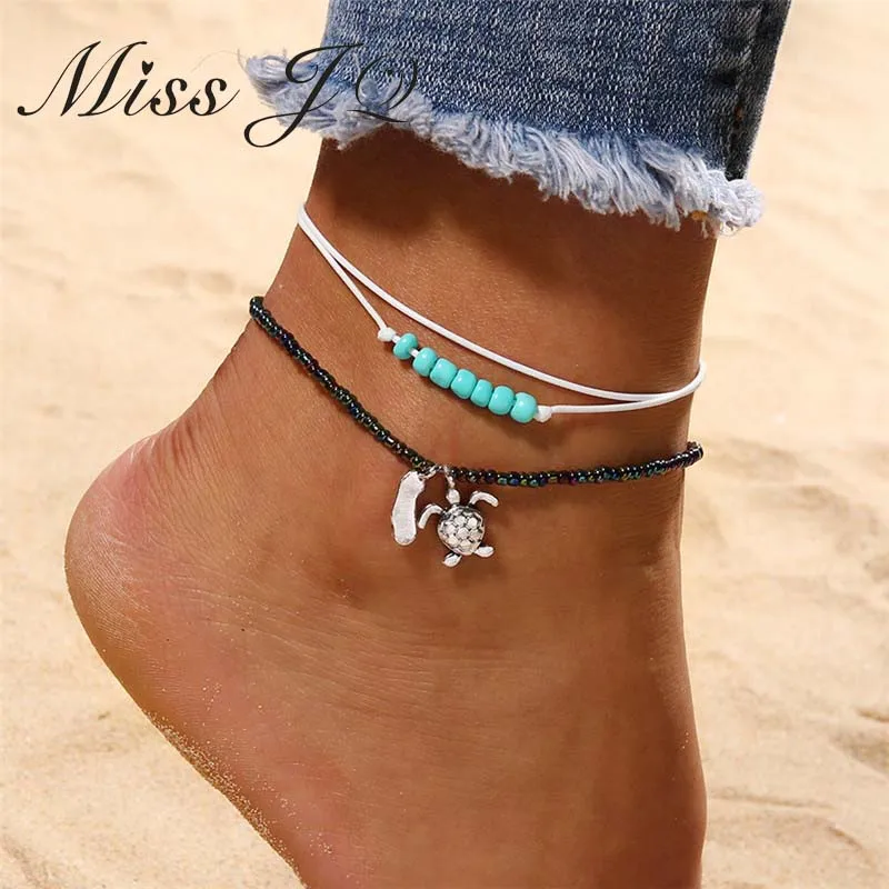 Miss JQ богемный стиль ручной работы многослойная Морская звезда, черепаха женские браслеты для щиколотки девушки бисера цепи ноги браслет пляжные украшения для обуви