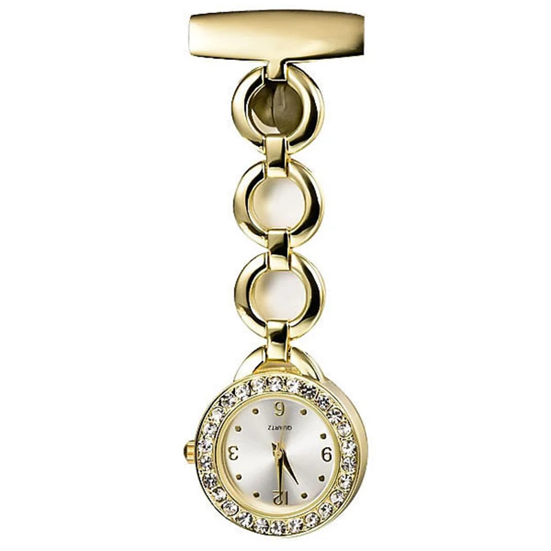 2 Colors Rhinestone Crystal Stainless Steel Watch Elegant Woman Lady Quartz Brooch Nurse Watch Women Gold Silver Luxury Watches