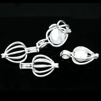 

125Pcs Silver Plated Copper Beads Cage Hollow Filigree Pendants DIY Jewelry Component Charms 24x13mm