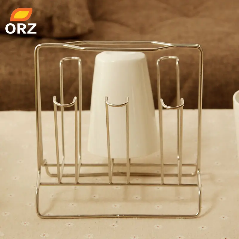ORZ كأس القدح حامل حامل الفولاذ المقاوم للصدأ استنزاف تجفيف تجفيف شنقا رف رف ستة أكواب المنزل المطبخ تخزين لوازم