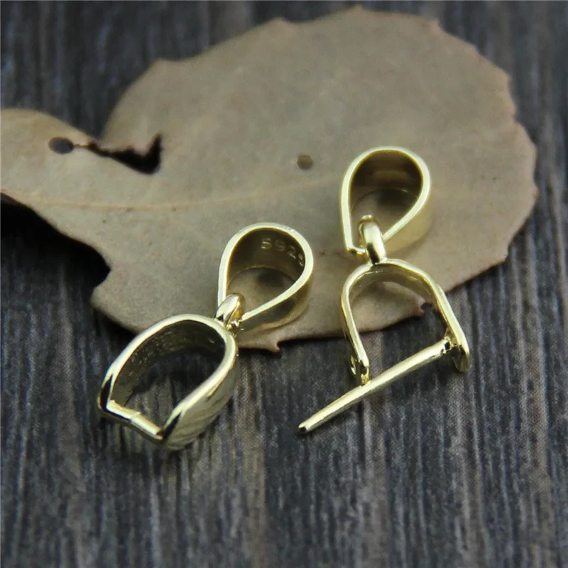 

100% 925 Sterling Silver Pendant Clip Clasps Connector Gold Color Ornament Jades Clasp Hooks DIY Fine Jewelry Making Accessories