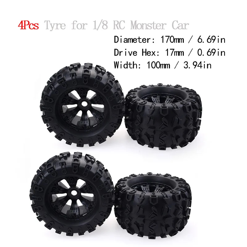 4Pcs/2pcs SURPASS HOBBY 17mm Hex Wheel 170mm Tyre Tires for RC 1/8 Monster Truck HPI Savage FLUX HSP - Цвет: 4pcs