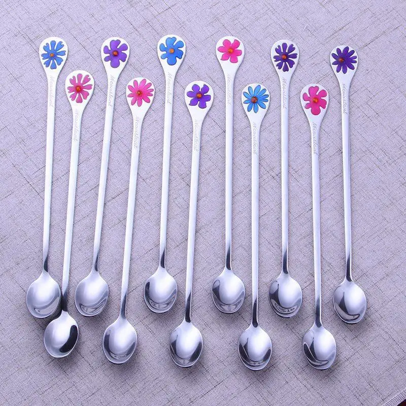 Cute Flower Spoon Stainless Steel Coffee Tea Stirring Spoon Flatware