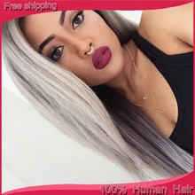 7A Hotsale silver grey human hair wigs Brazilian full lace wigs/front lace wig human hair with baby hair for white/black women