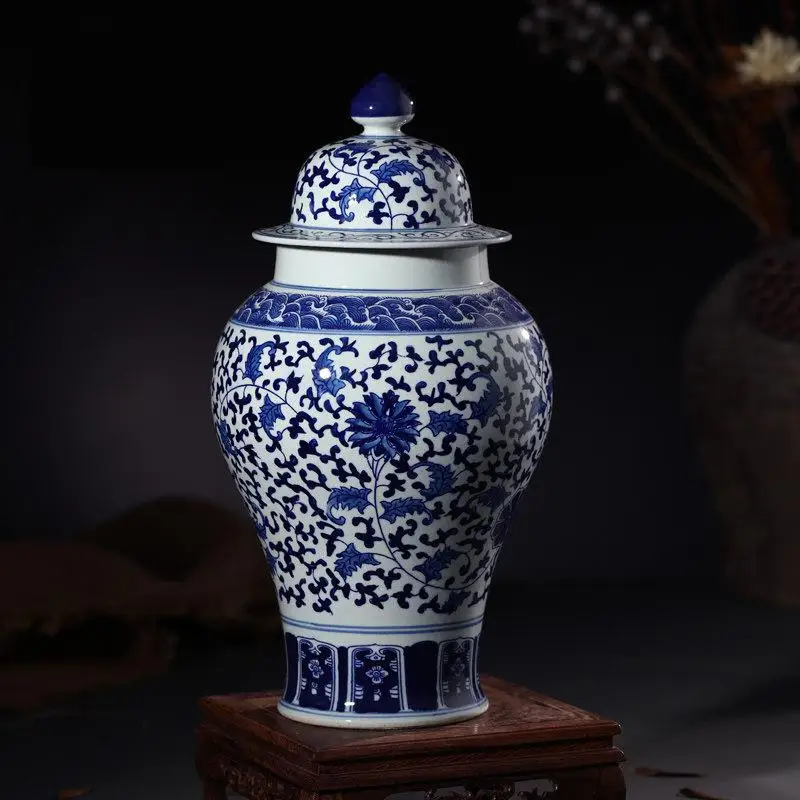 

Jingdezhen Ceramic Vases Antique Handmade Blue And White Porcelain Temple jar Living Room Decorations porcelain ginger jar vase