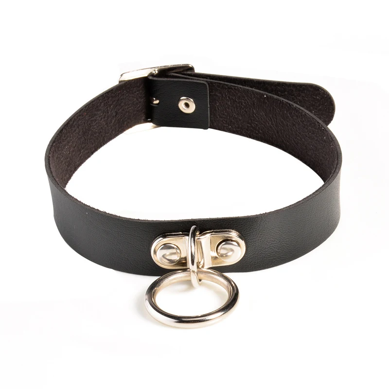 New Fashion Elegent Black Leather Choker With Circle Punk Style Simple