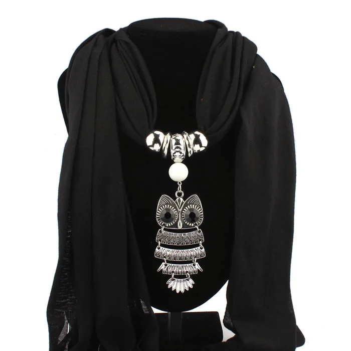 Autumn Scarf Women Necklace Scarves Luxury Owl Pendant Jewelry Tassels Scarf Winter Ladies Shawl Wraps Pashmina Bandana#LR10