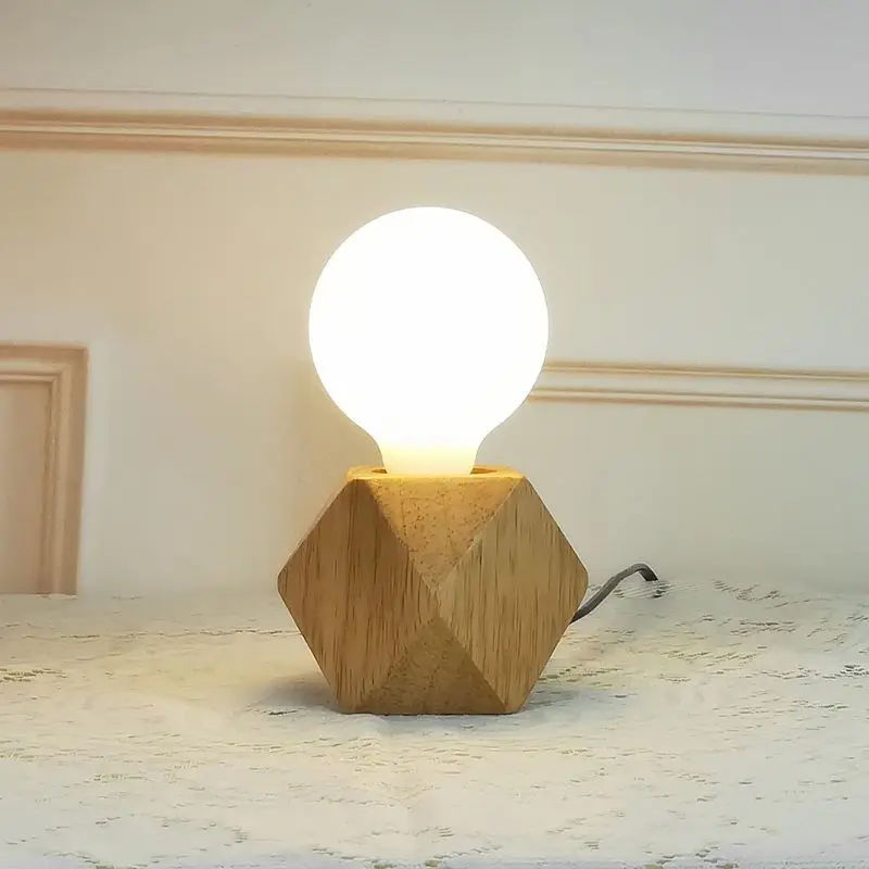 

Modern Table LED Lamp Nordic Style Night Light Wooden Base For Bedroom Hotel Office
