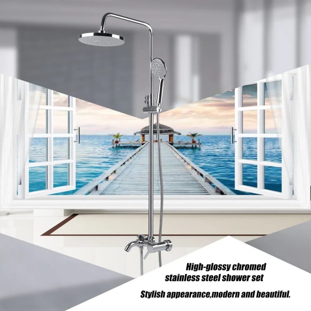 

Bathroom Rainfall Shower Faucet Set Wall Mounted Dual Head Bathtub Shower Set Bath Mixer Tap With Hand Sprayer Dropshipping