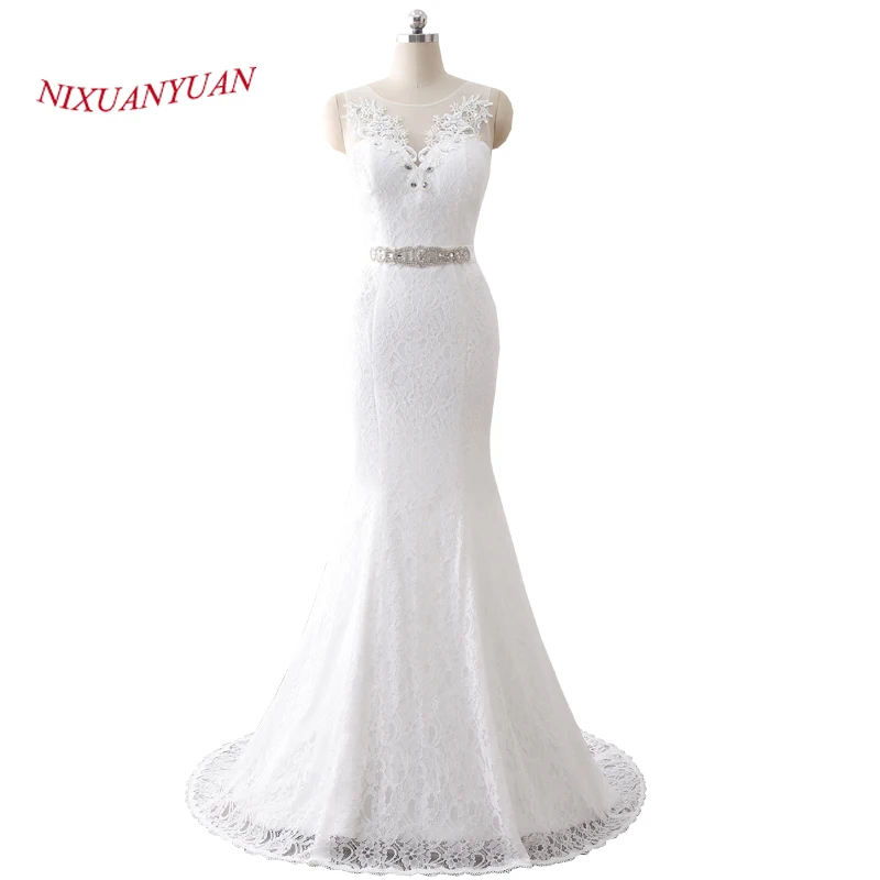 reception dress for bride New Elegant Flowers Lace Wedding Dress 2020 Scoop Neck Mermaid Bridal Gown Simple vestido De noiva Sash vestido de noiva sereia modest wedding dresses Wedding Dresses