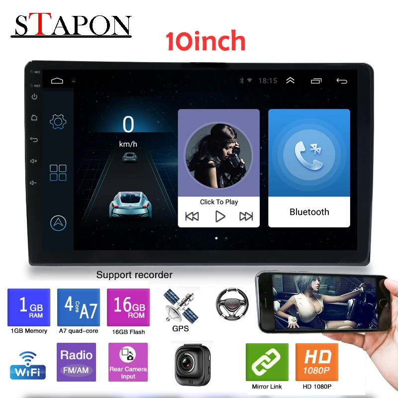 

STAPON 10inch 2.5D 2din android 8.1 car mp5 universal player with FM/AM navigation steering 1001