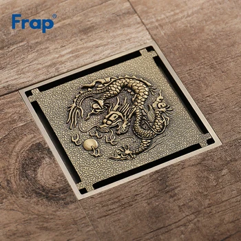 

Frap Shower Drains Square Bath Drains Strainer Hair Brass Art Carved Bath Deodorization Floor Drain Waste Grate Drain Y38070
