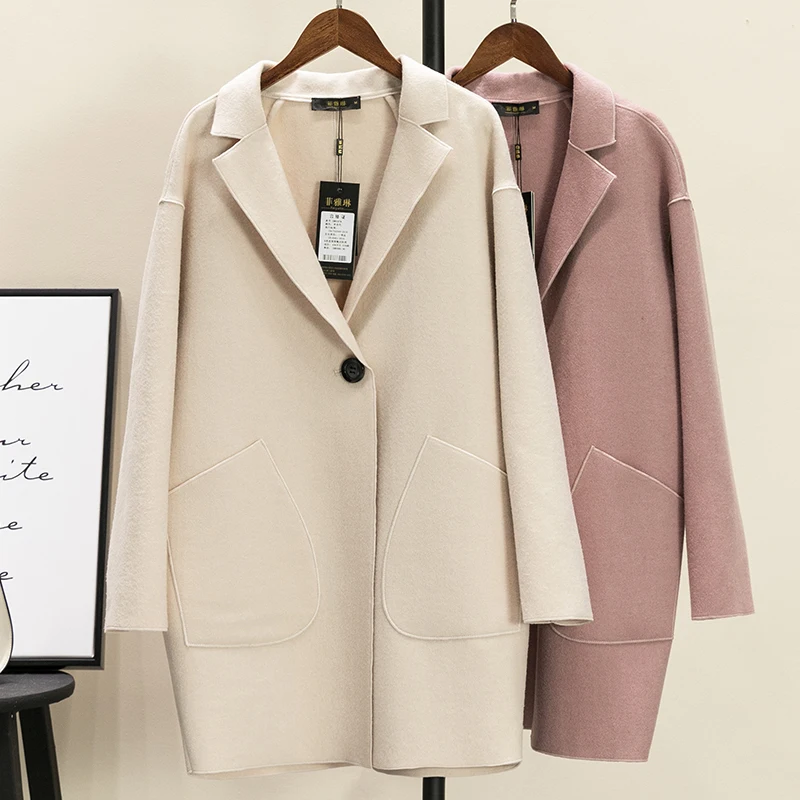 Nueva moda Otoño primavera capullo forma abrigo de lana las mujeres delgada botón abrigos prendas de abrigo chaqueta de lana Tops Mw425 - 2