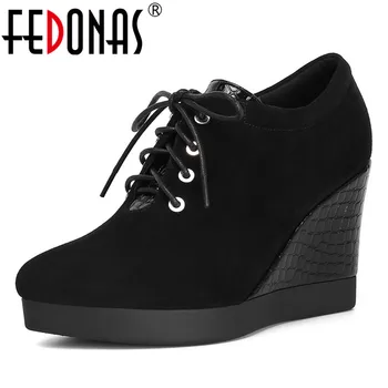 

FEDONAS Classic Design Women Round Toe Wedges Solid Lace-up Pumps Spring Autumn Vintage Concise Basic Casual Single Shoes Woman