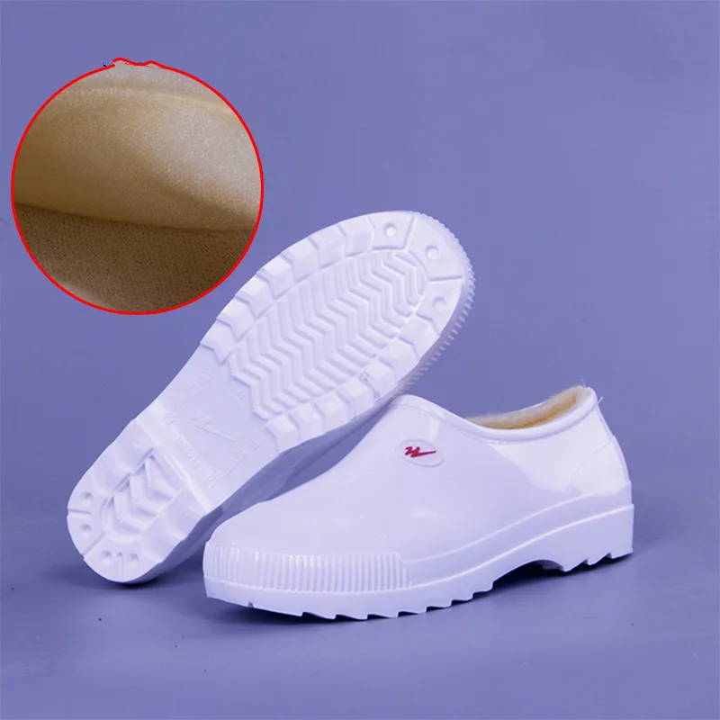 

Men and women Low-side rain boots shallow-mouth velvet waterproof oil-resistant white non-slip Vulcanize shoes white Yasilaiya