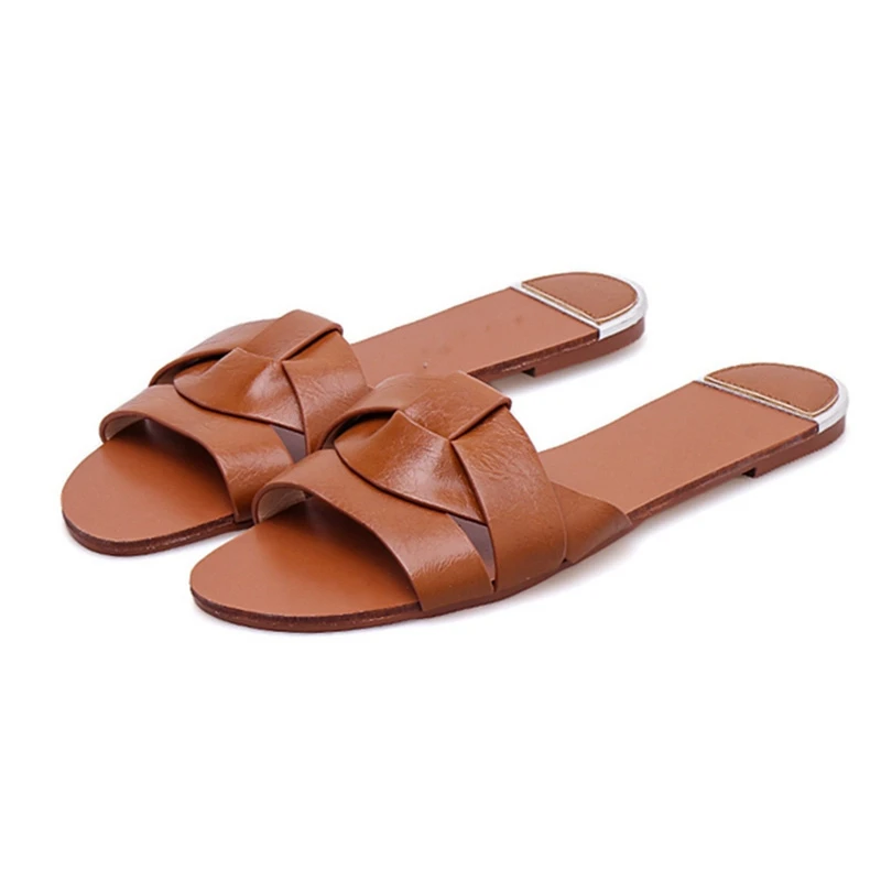 

Summer Flat With Female Slippers Woven Flat Bottom Beach Sandals And Slippers