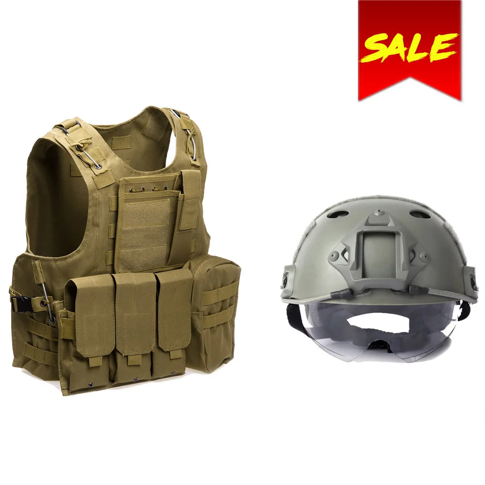 

Military Tactical Vest Army Molle Hunting Vest Assault Plate Carrier CS Airsoft Paintball Game Safety Helmet Tactical Helmet