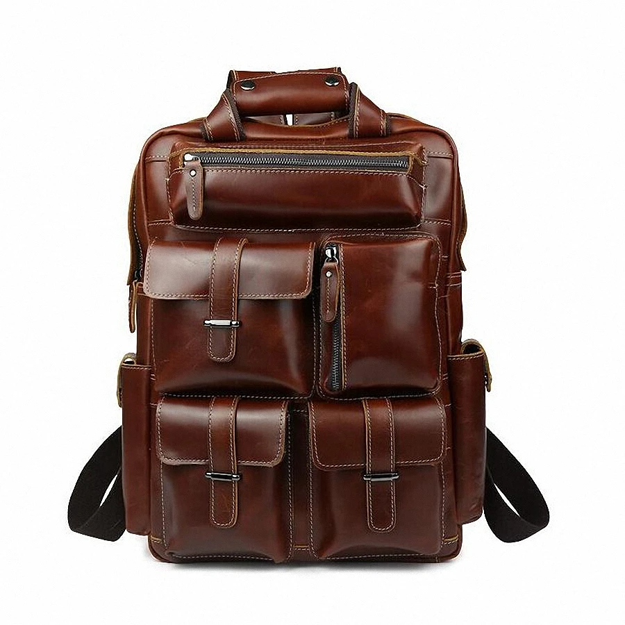 Multifunctional Oil Genuine Leather Backpack Men Backpack Fashion Male School Backpack Travel Bag Large Leather rucksack LI-1321