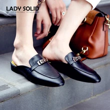

Lady Solid 2017 New Arrival Women Slip on Slides Genuine Leather Woman Flat Heel Slippers Shoes Handmade Casual Spring Autumn