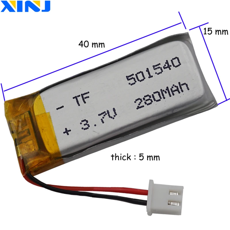 XINJ 3 7 V 280mAh литий полимерный аккумулятор lipo cel 2pin JST PH 2 54 мм разъем 501540 для DVR DVC