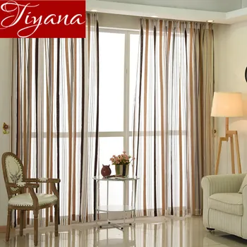

Stripe Curtain for Window Bedroom Coffee Sheer Drape for Living Room Blue Tulle Voile Fabric Treatment Blinds M046#30