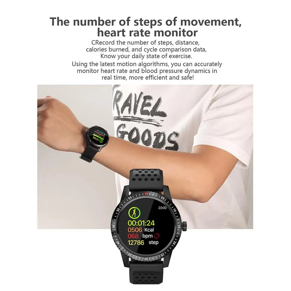 T1 Smartwatch IP67 Waterproof Wearable Device Heart Rate Monitor Color Display Smart Watch For Android IO 30 Days Standby