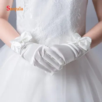 

Ivory Pure Satin Child Short Gloves Full Finger Opera Length with Bow Cute Flower Girls Dress Gloves FA03