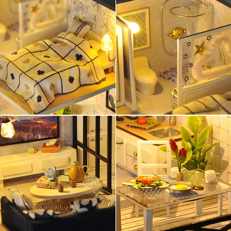 DIY Doll House Furnitures Miniature Doll house Dust Cover Wooden Dollhouse Light House For Dolls Handmade Toys For Children #E DIY Doll House Furnitures Miniature Doll house Dust Cover Wooden Dollhouse Light House For Dolls Handmade Toys For Children #E