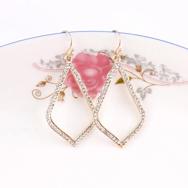 

ZWPON 2018 New Gold Pave Rhinestone Cutout Water Drop Earrings for Women Brand Jewelry KS Statement Teardrop Earrings Wholesale