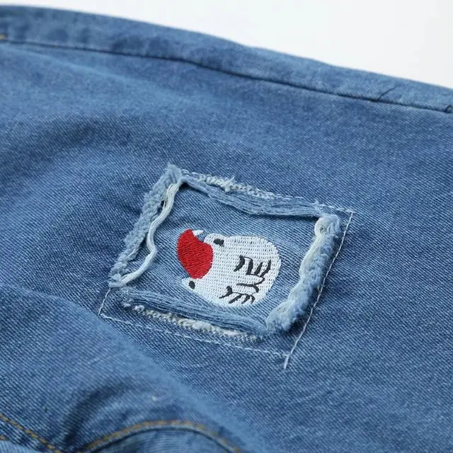 Harajuku женские джинсы для женщин милый мультфильм вышивка дамы прямые брюки