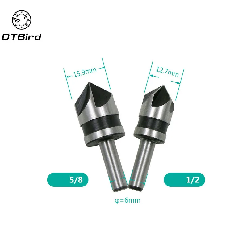 

2pcs HSS 5 Flute Countersink Drill Bit 82 Degree Point Angle Chamfer Chamfering Countersinking Cutter 1/4" Round Shank Tool