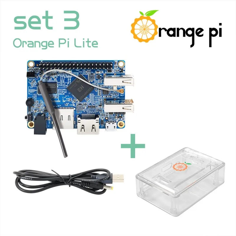 Оранжевый Pi Lite Set3: OPi Lite+ прозрачный ABS чехол+ USB к DC 4,0 мм-1,7 мм Кабель питания Поддержка Android, Ubuntu, Debian