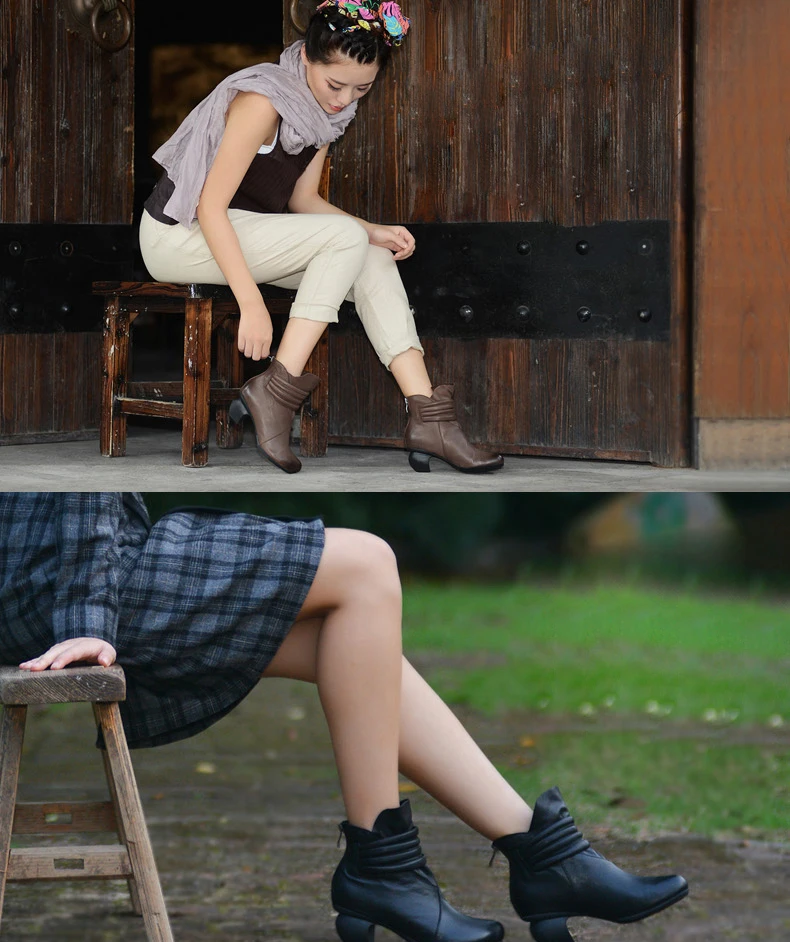 Xiangban/Модная винтажная зимняя женская обувь; коллекция года; бархатные ботильоны; женская обувь на не сужающемся книзу массивном каблуке с круглым носком