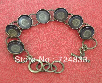 

Bracelet Settings with 7 Round Deep Wall cups Bezel Trays Antique Bronze tone Cameo Cabochons Bracelet Bases Blank DIY Findings