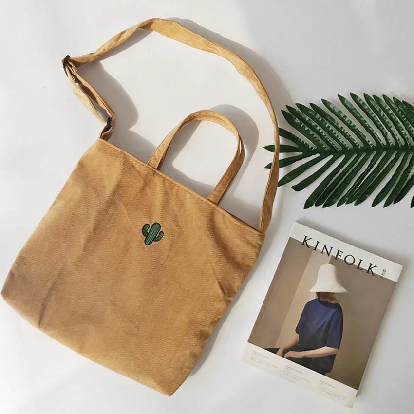 

Fashion Corduroy Shoulder Bags Women Korean Embroidery Graphic Crossbody School Book Handbags Female Casual Shopping Tote