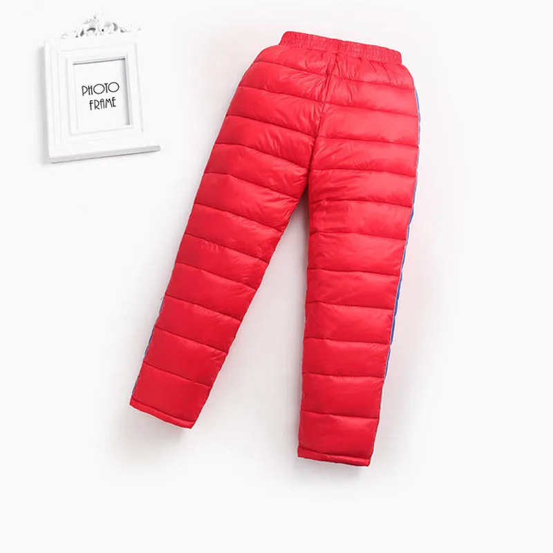 Новые детские брюки для девочек и мальчиков, длинные штаны, зимняя утепленная теплая пуховая Детская осенняя одежда, водонепроницаемые зимние штаны - Цвет: red