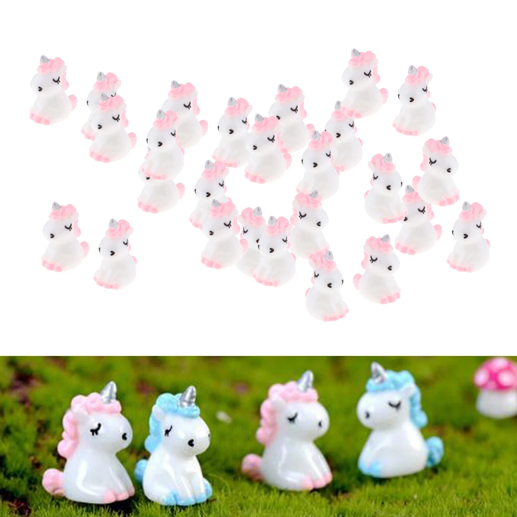 30Pc Lovely Miniature Unicorn Statues Fairy Garden Dollhouse Bonsai Ornament