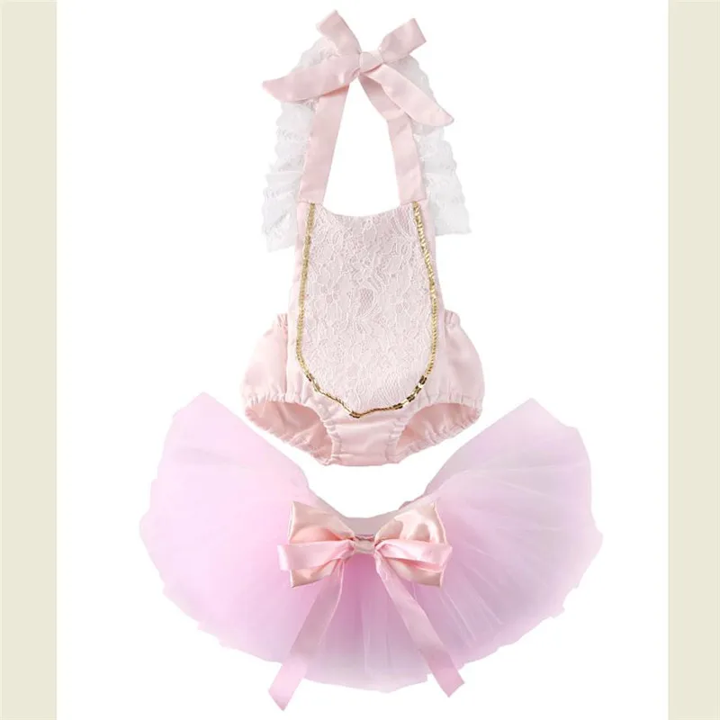 

Newborn Baby Girl Lace Floral Romper Jumpsuit+Tutu Skirts 2PCS Outfits Sunsuits Sleeveless Pink Lace Jumpsuits Rompers Tutu Sets