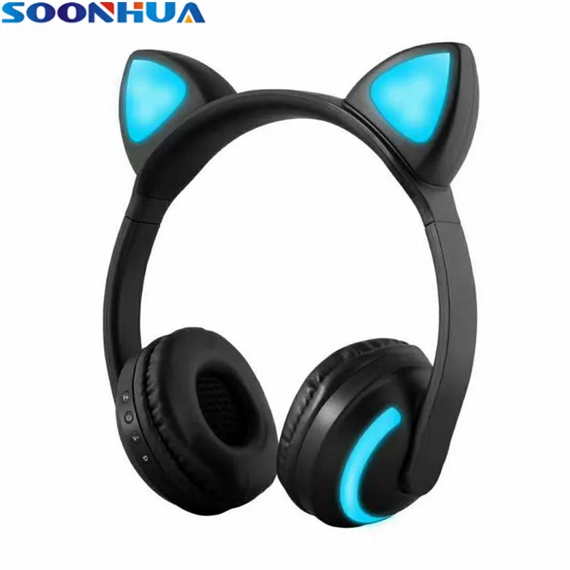 SOONHUA Cat Ear Headphones LED Ear Headphone Cat Earphone Flashing Glowing Headset Gaming Earphones for Adult