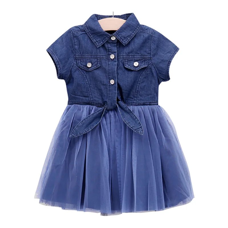 Everweekend Kids Girls Button Patchwork Tulle Ruffles Dress Cute Baby Blue Color Princess Western Fashion Summer Party Clothes | Детская