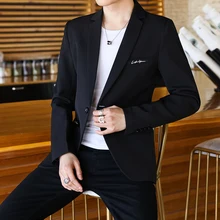 Осенние мужские короткие блейзеры, куртки на одной пуговице, одноцветные, умные, повседневные, деловые, повседневные, для отдыха, куртки с длинными рукавами, с отворотом, F2