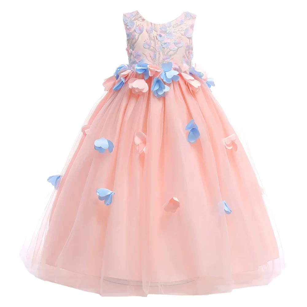 

Elegant Flower Girls Wedding Bridesmaid Dress for Kids Tulle Ball Gown Birthday Party Princess Dress Pleated Long Girls Dress