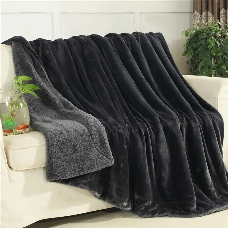 Dark Gray Double layer Blanket 200*230cm Thick Throw Blanket on Sofa