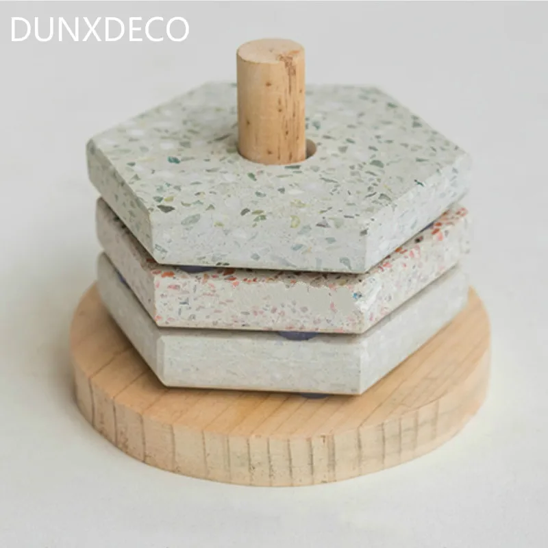 

DUNXDECO Terrazzo Coaster Coffee Cup Pad Set Modern Nordic Mosaic Geometric Table Mat Desk Accessories Simple Art Store Decor