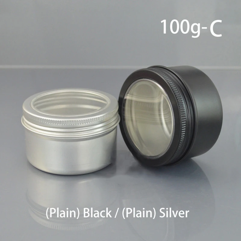 

100g Window Aluminum Jar Cosmetic Make up Face Mask Cream Storage 100ml Pill Candy Black Silver Screw Metal Bottle Free Shipping