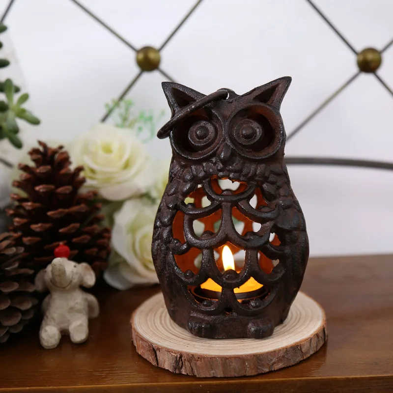 Creative Retro cast Iron owl Figurine Candle Holder coffee soft outfit